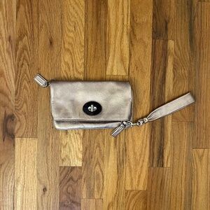 Coach Metallic Leather Wristlet Clutch – Turnlock Closure